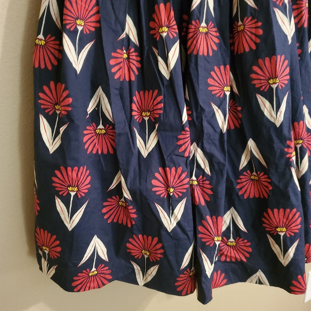Modcloth Navy Floral Midi Dress with Coral and White Accents - Picture 3 of 12